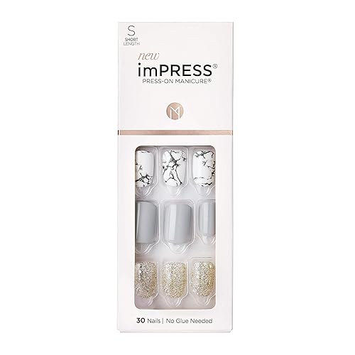 imPRESS Design, Press On Nails, Knock Out, Gray, Short, Size, Squoval, Shape, Includes 30 Nails, Prep Pad, Instructions Sheet, 1 Manicure Stick, 1
