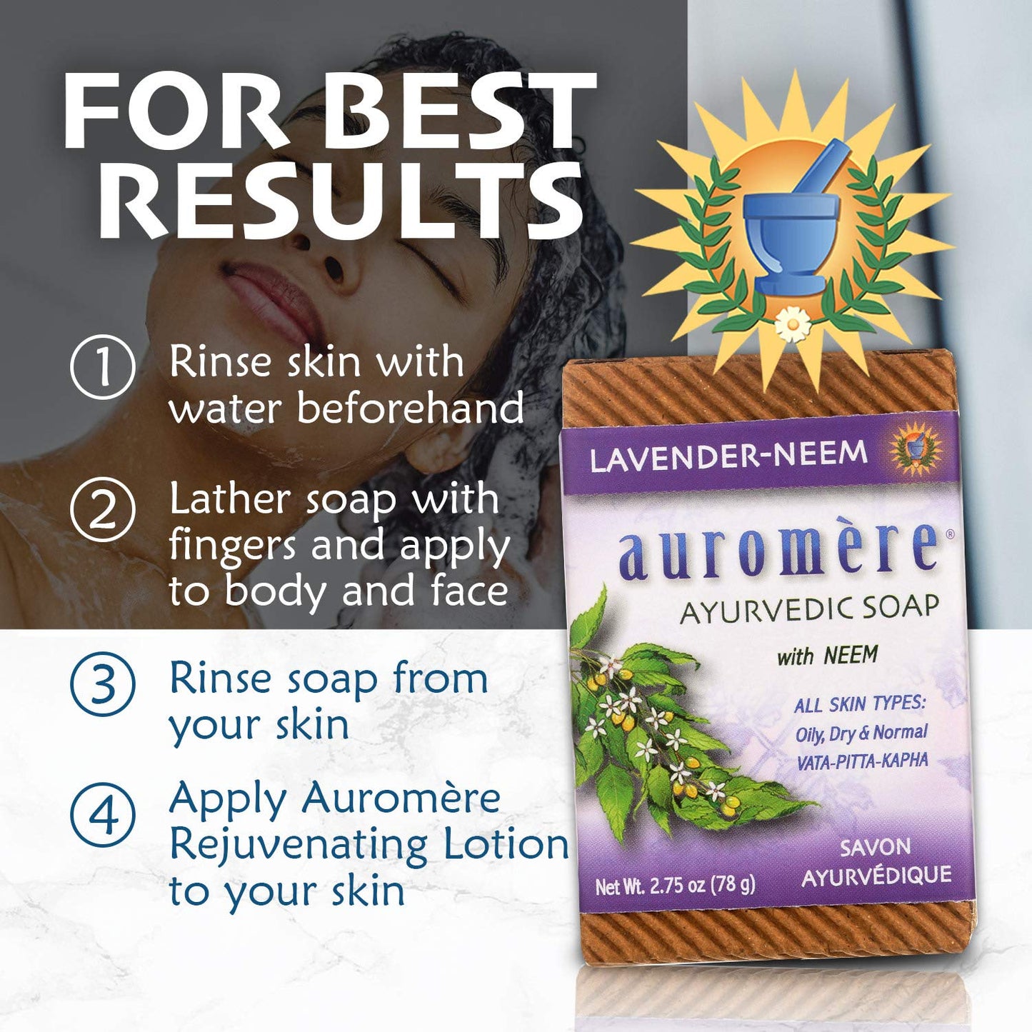Auromere Ayurvedic Bar Soap, Lavender Neem - Eco Friendly, Handmade, Vegan, Cruelty Free, Natural, Non GMO (2.75 oz), 1 pack Beauty & Personal Care Auromere