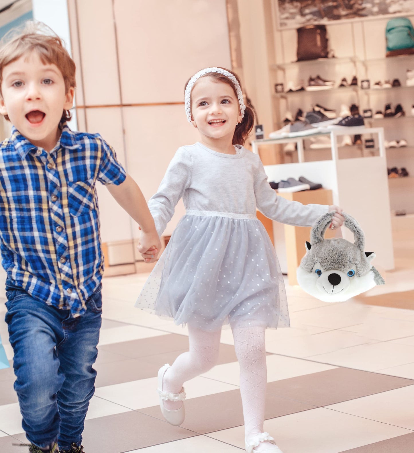 DolliBu Husky Plush Handbag - Super Soft Plush Stuffed Animal Purse for Children's Accessories, Kids Hand Bag Toy Purse, Pretend Play, Fluffy Dress…