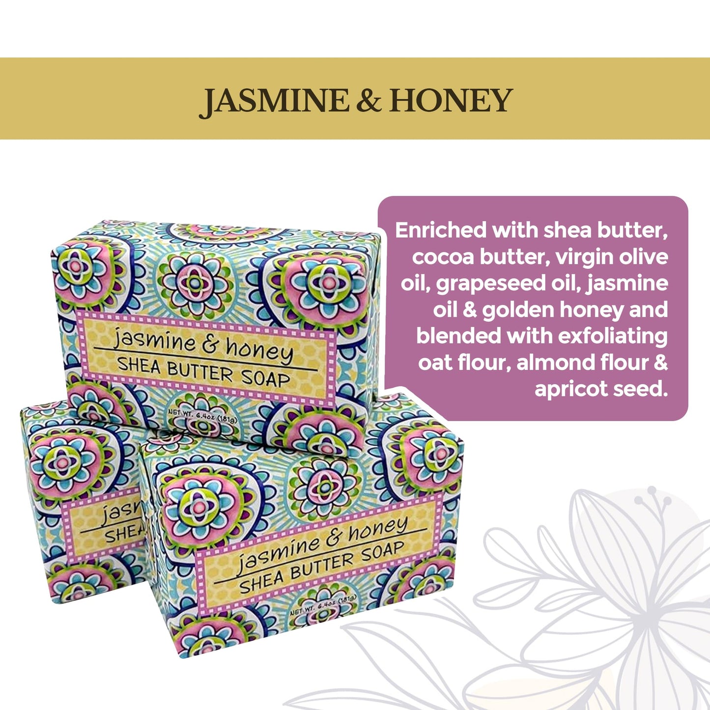 Greenwich Bay Trading Co., Jasmine and Honey Shea Butter Soap, Set of 12 Bars, 2 Ounces Each