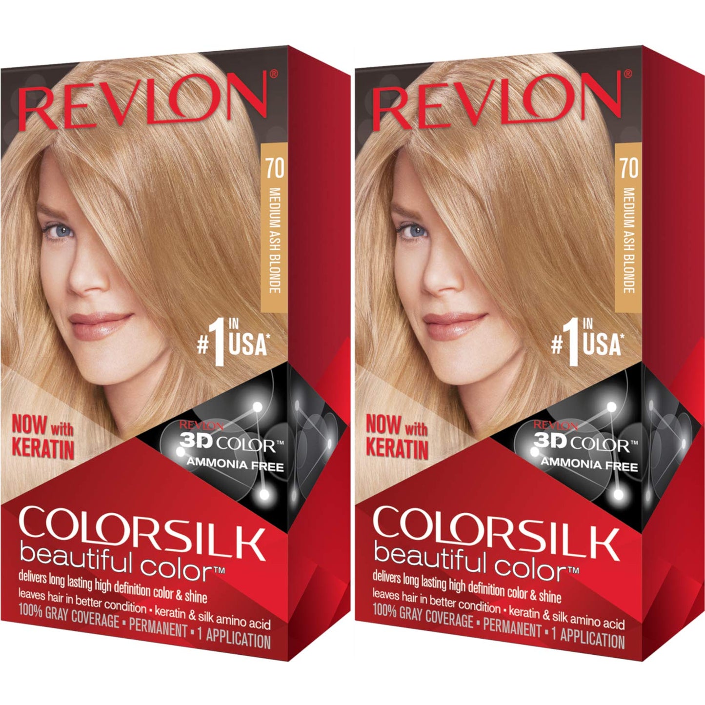 Revlon ColorSilk Hair Color 70 Medium Ash Blonde 1 Each (Pack of 2)