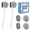 Impresa Extra Long Handle Shower Brush - Dual-Action Loofah & Exfoliating Sponge Body Scrubber - Ergonomic Grip Back Scrub Brush - Replacement Loofah