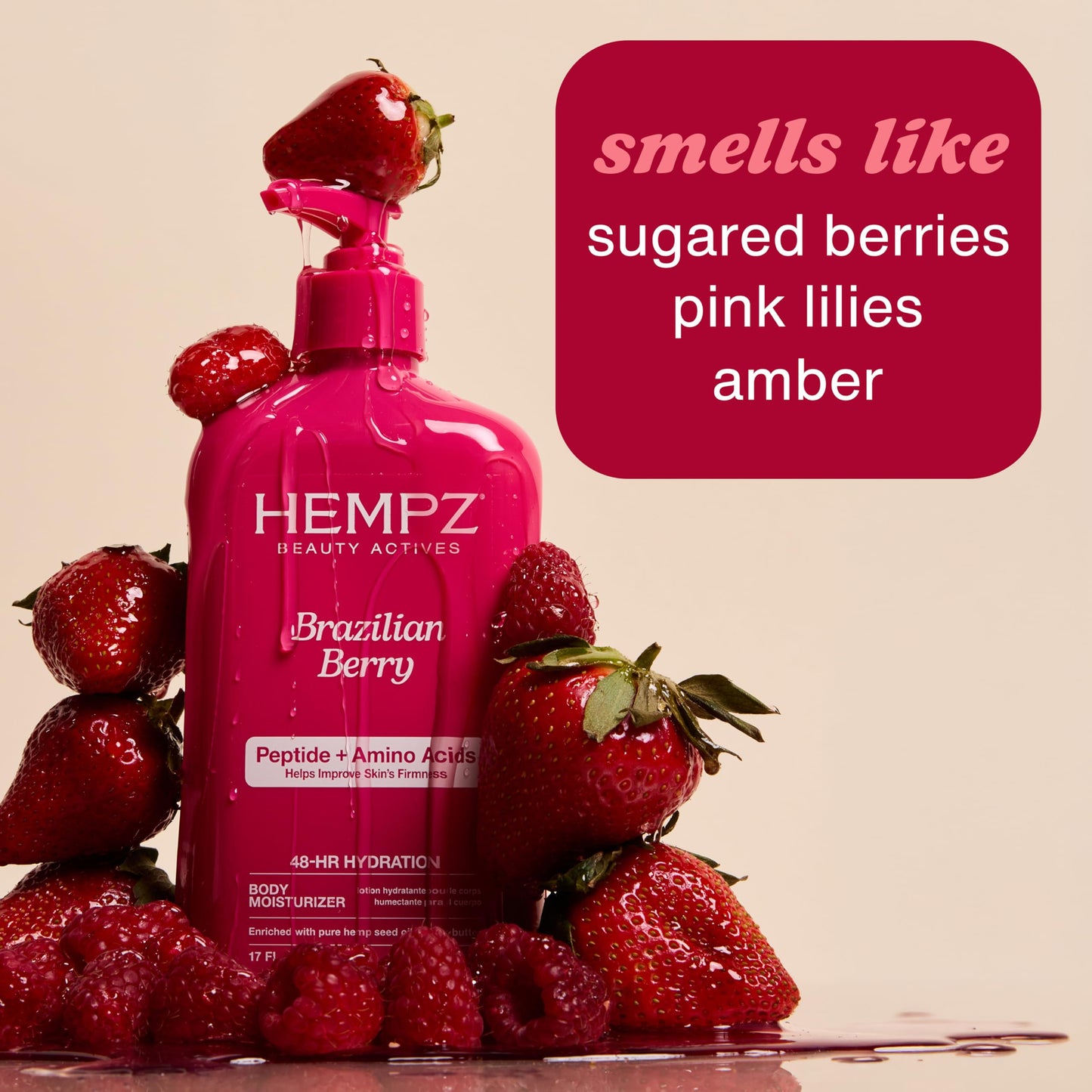 Hempz Brazilian Berry Beauty Actives Lotion with Peptides and Amino Acids, Hydrating and Firming Moisturizer for Body, Hands and Feet 17 oz.