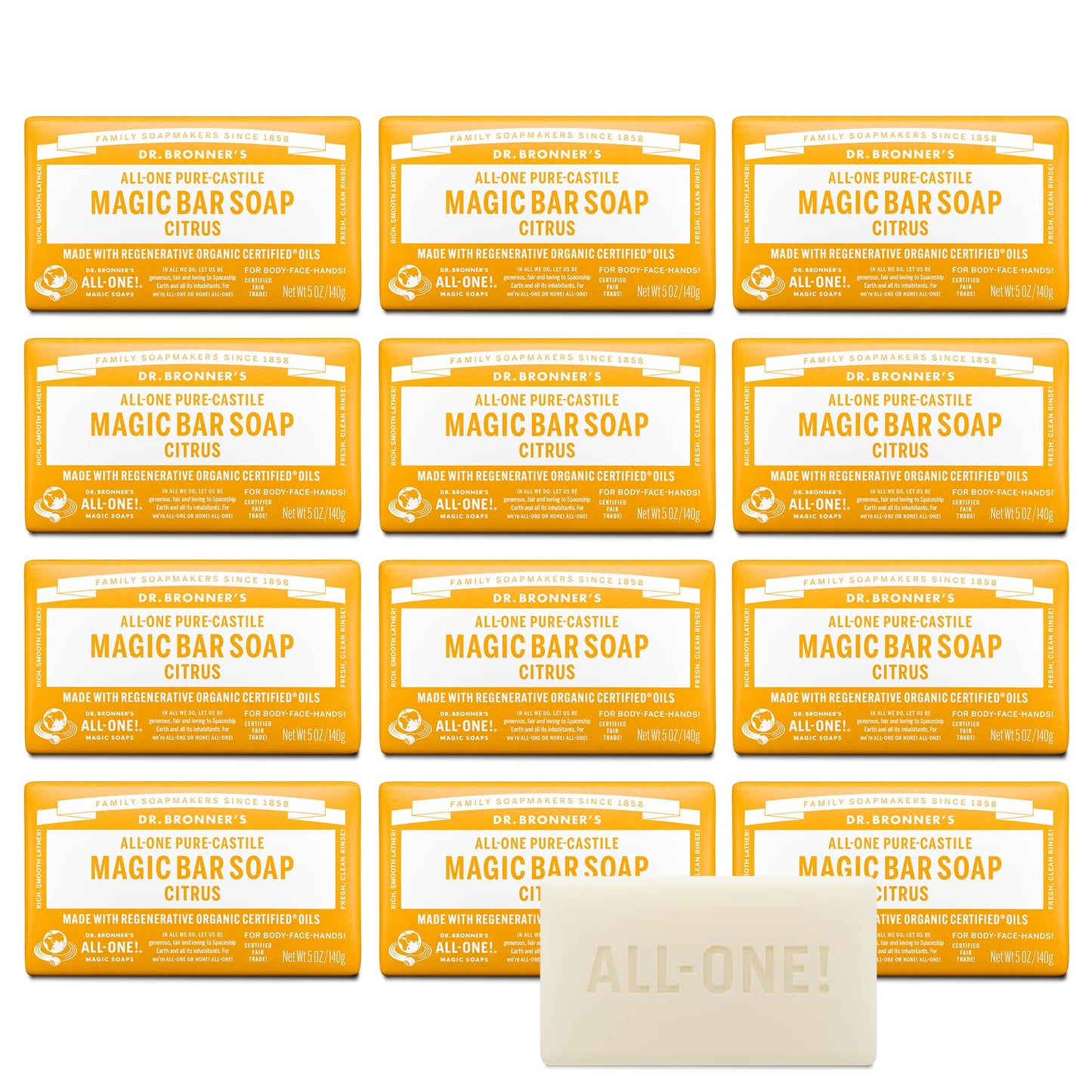 Dr. Bronner's Pure-Castile Magic Bar Soaps - Made with Regenerative Organic Certified Oils - For Face, Body, Hair- Vegan Soap Bars for Men & Women