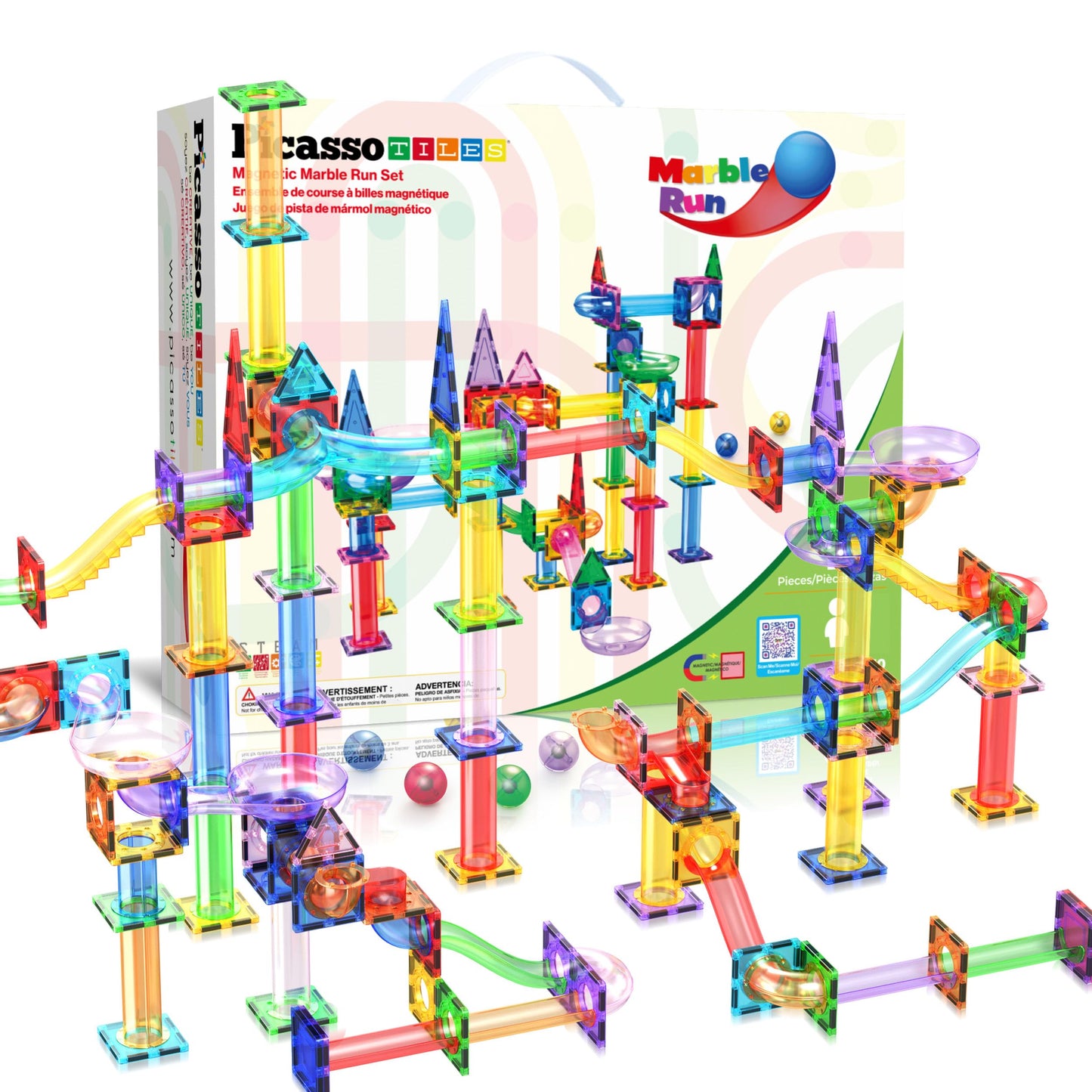 PicassoTiles 150pcs Magnetic Marble Run – STEM Construction Toy with Slides, Ramps & Tubes, Educational Magnet Set for Kids Ages 3+