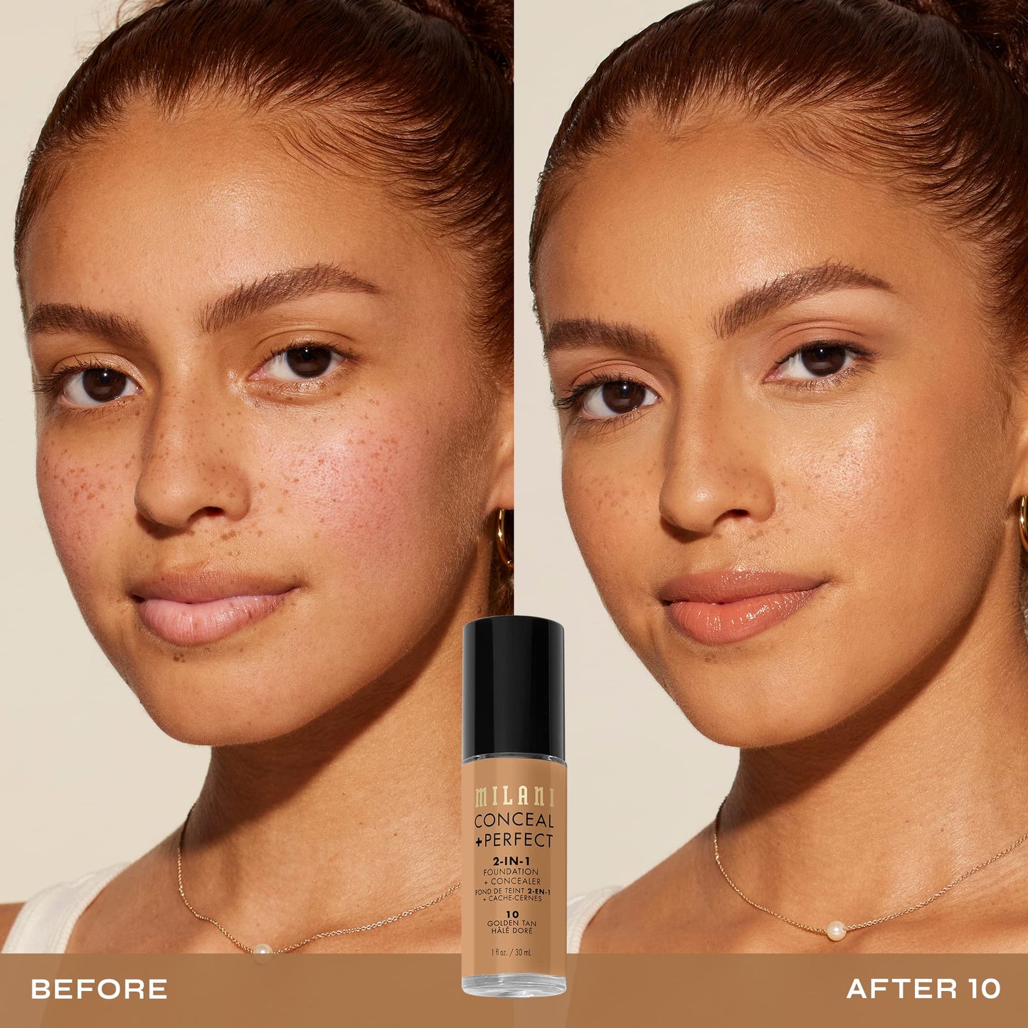 Milani Conceal + Perfect 2-in-1 Foundation & Concealer – Golden Tan, Full Coverage, Hides Redness & Imperfections, Waterproof & Sweatproof