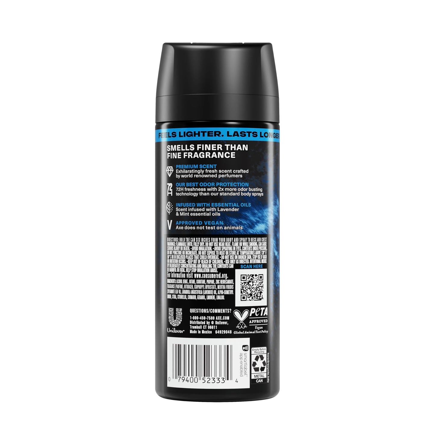 AXE Fine Fragrance Collection Body Spray 3 Count Blue Lavender 72 Hour Freshness Aluminum Free 2.9 oz Beauty and Personal Care AXE