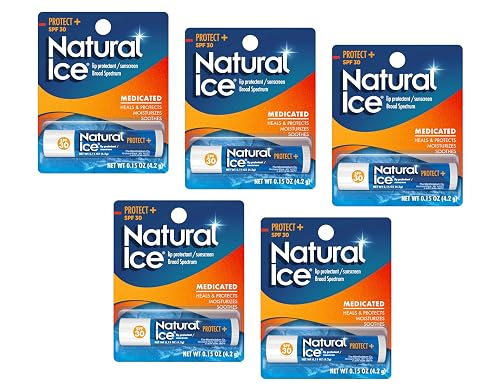 Mentholatum Natural Ice Protect+ Broad Spectrum SPF 30 Medicated Lip Balm, 0.15 Ounce (Pack of 5)