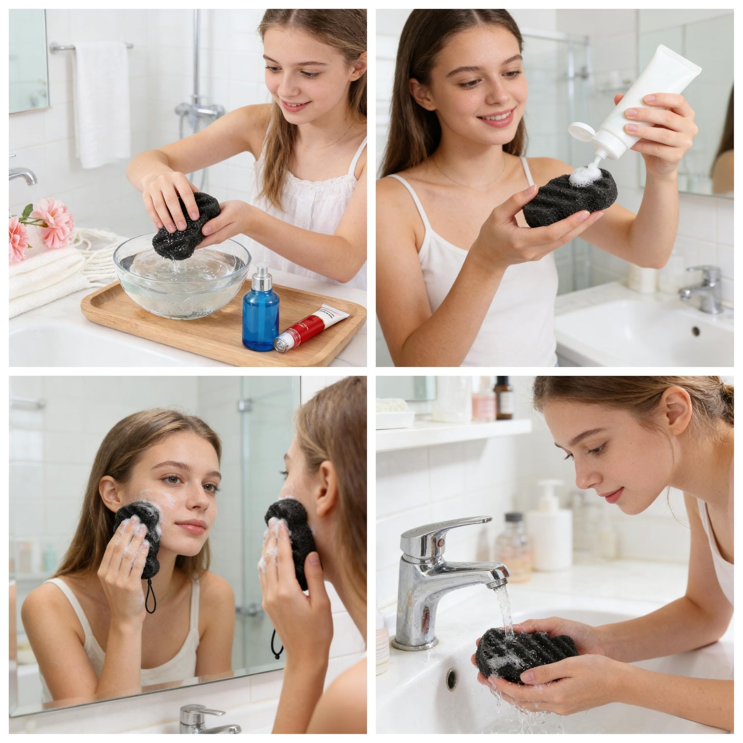 KECUCO 3 Pcs Natural Konjac Facial Sponges for Women and Girls, Gentle Facial Sponge for Cleansing and Makeup Removal, Bath Sponge for Babies