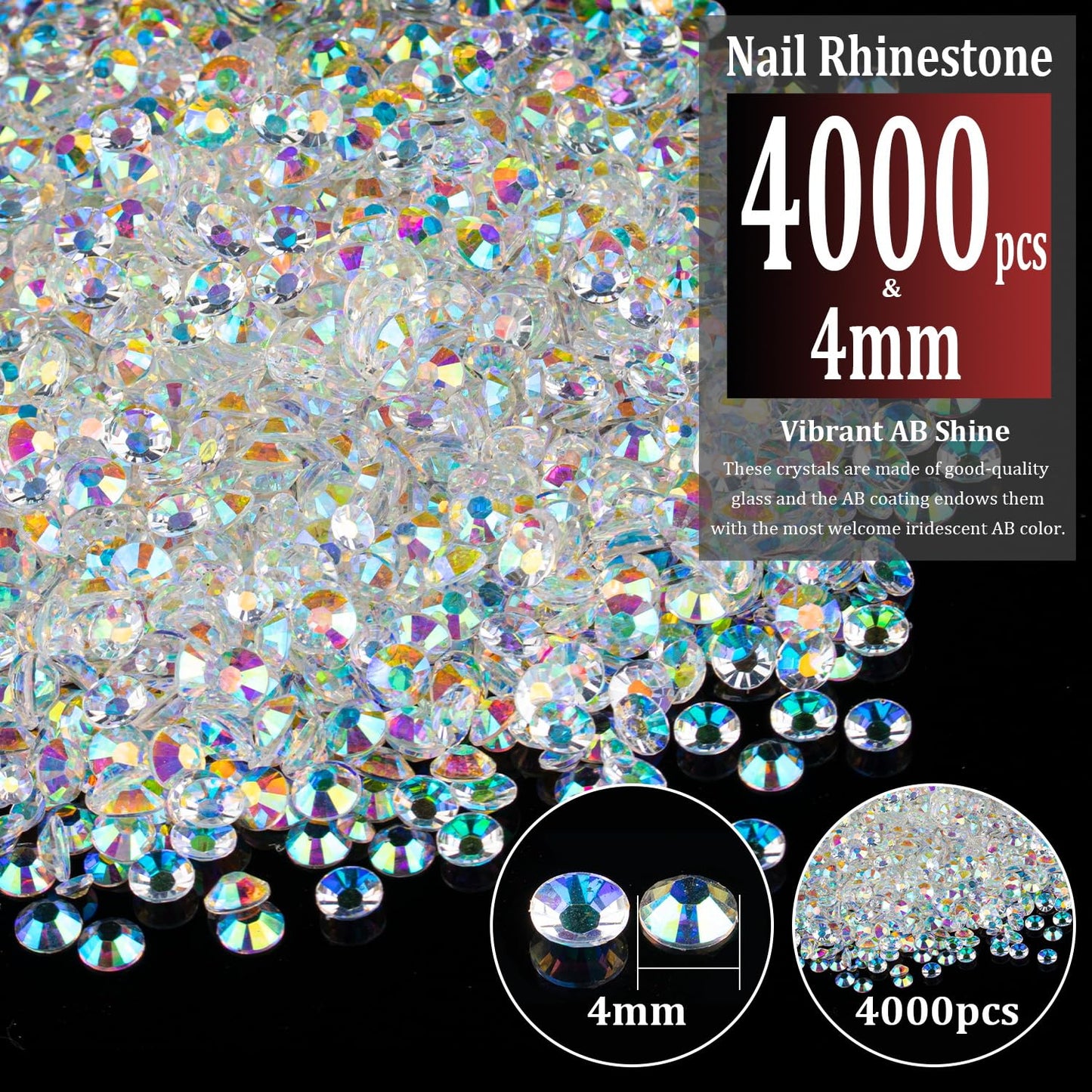 4000pcs 4mm Resin Rhinestones Bulk, Transparent AB Flatback Round Jelly Rhinestones Bedazzling Non Hotfix Crystal Gems Large Quantity Wholesale