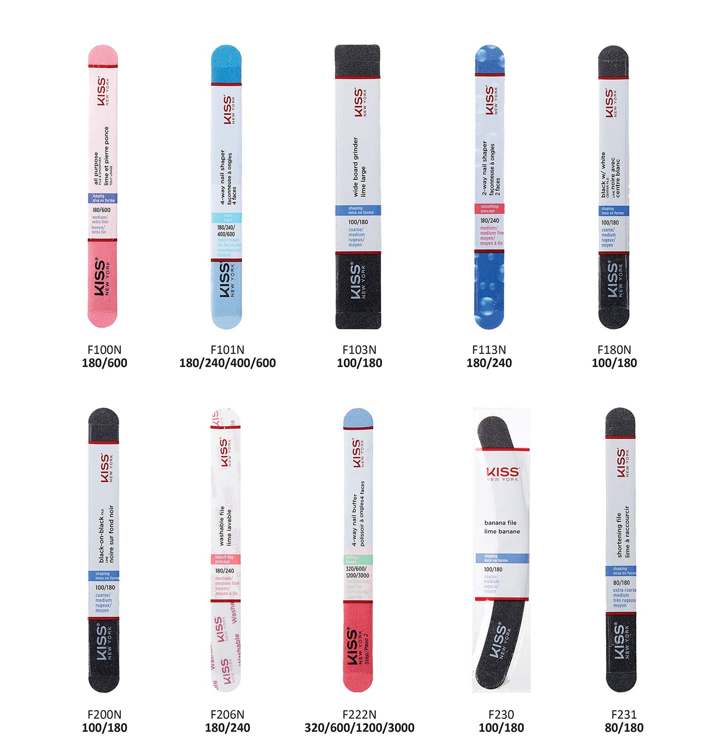 Kiss File All Purpose & Smoother 180 Medium / 600 Extra Fine F100N - Pack of 12