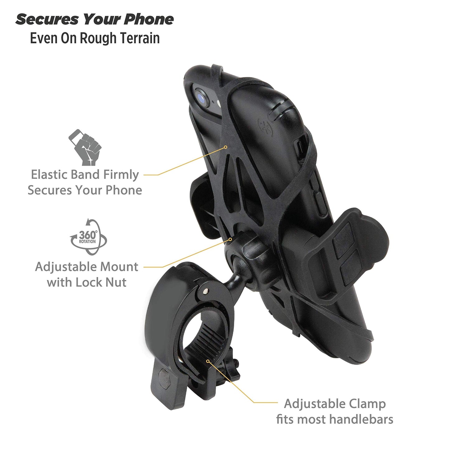 Scosche HDM3SM-RP Handlebar Bike Phone Mount with Universal Phone Holder, Elastic Safety Bands, and Adjustable Clamp for Mobile Phone Device