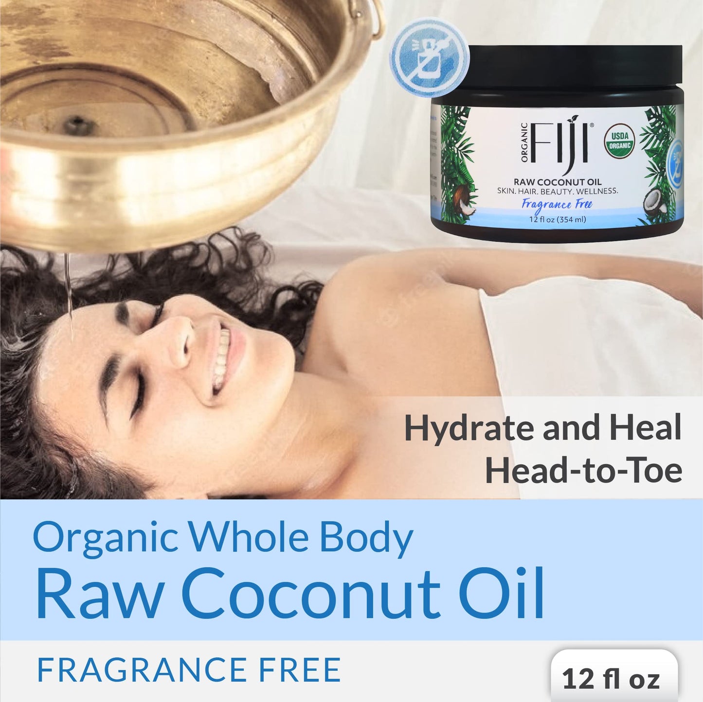 Organic Fiji Cold Pressed Coconut Oil Extra Virgin, Fragrance-Free for Hair, Skin, Face & Body Natural Moisturizer & Massage Oil for Women, Men & Baby