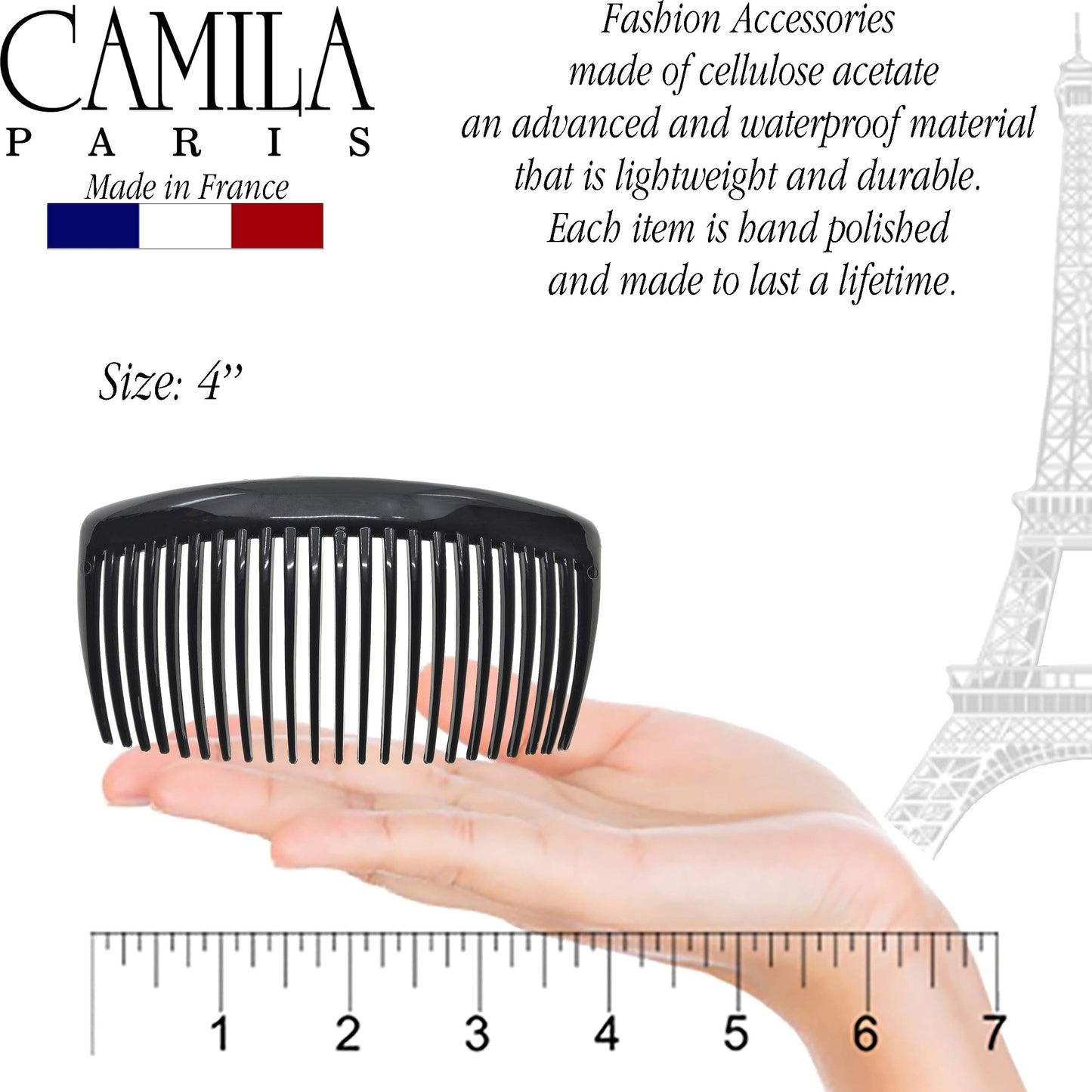 Camila Paris CP2910 French Side Combs Large Curved, Black French Twist Hair Combs Decorative, Strong Hold Hair Clips for Women Bun Chignon Up-Do, No Beauty and Personal Care Camila