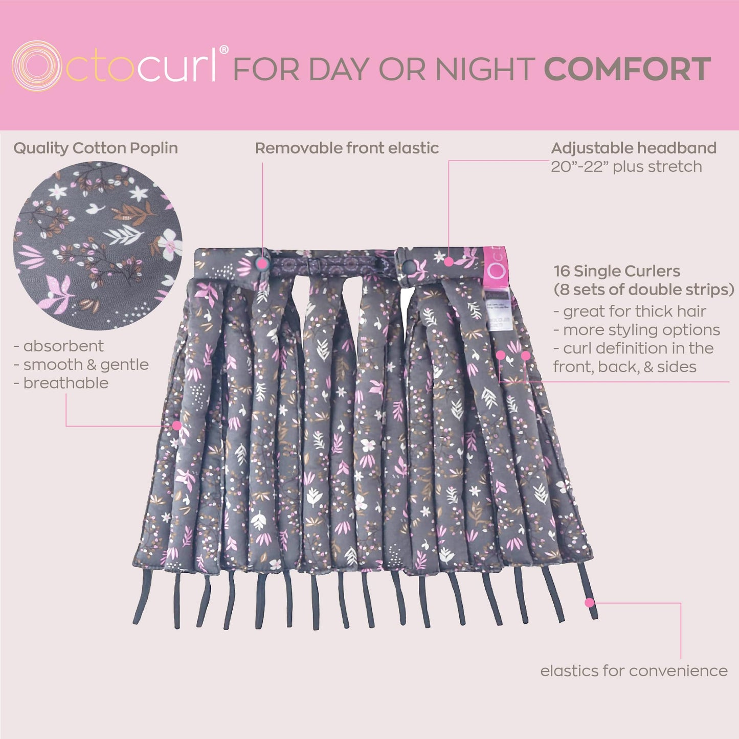 Octocurl Heatless Curls Headband - Hair Curlers to Sleep In - Heatless Curlers for Medium Length Hair (Cotton - Lilac)