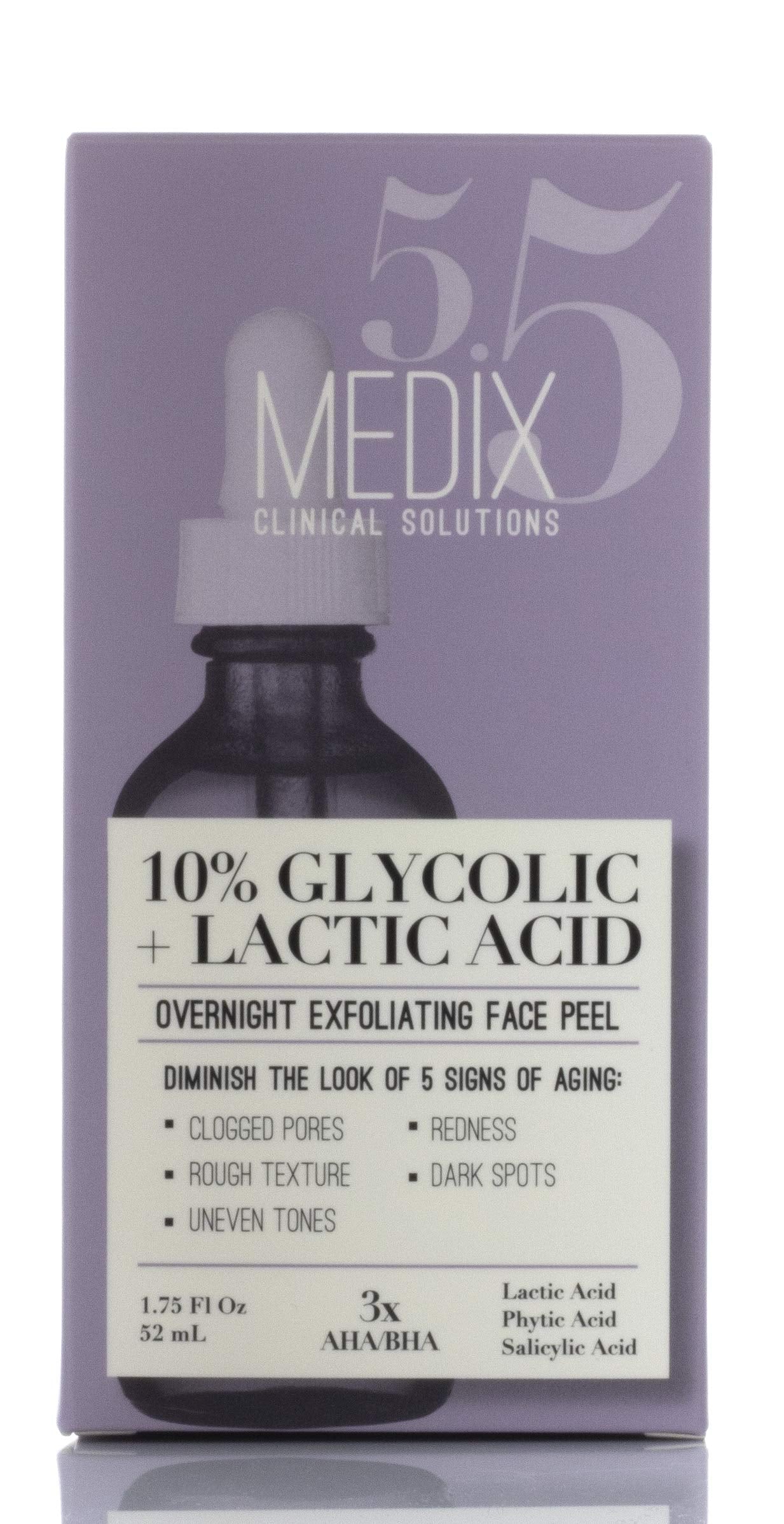 Medix 5.5 10% Glycolic Acid Face Peel Exfoliating Serum with Lactic Acid + Salicylic Acid, Gentle Skin Care Exfoliate Facial Peel Treatment Targets