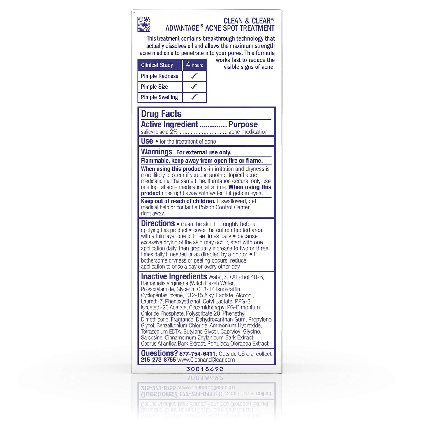 Clean & Clear Advantage Acne Spot Treatment, Oil Free Acne Treatment with Salicylic Acid, Witch Hazel, and BHA, Gel Pimple Cream for Adults and Teens