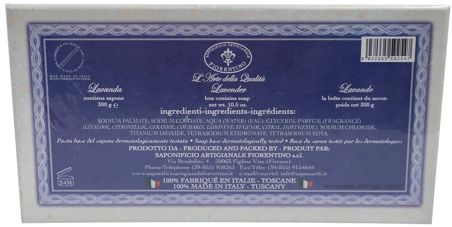 Bath Soap La Saponeria Firenze by Saponificio Artigianale Fiorentino Italian Spa Cleanser Made In Tuscany 10.5 Ounce Decorative Bar Lavanda (Lavender)
