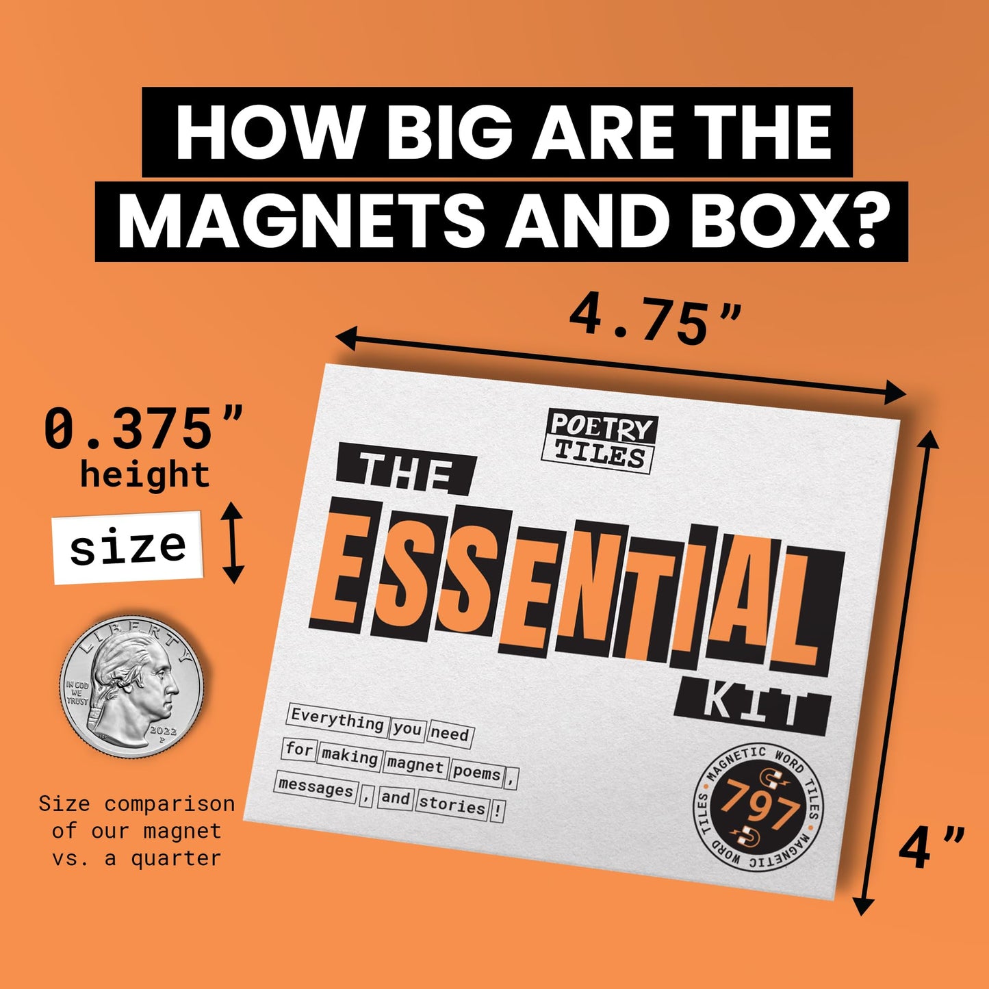 Essential Word Magnet Kit – 797 Magnetic Words for Fun Fridge Poetry, Creative Word Play, Self-Expression & Compatible with Other Kits