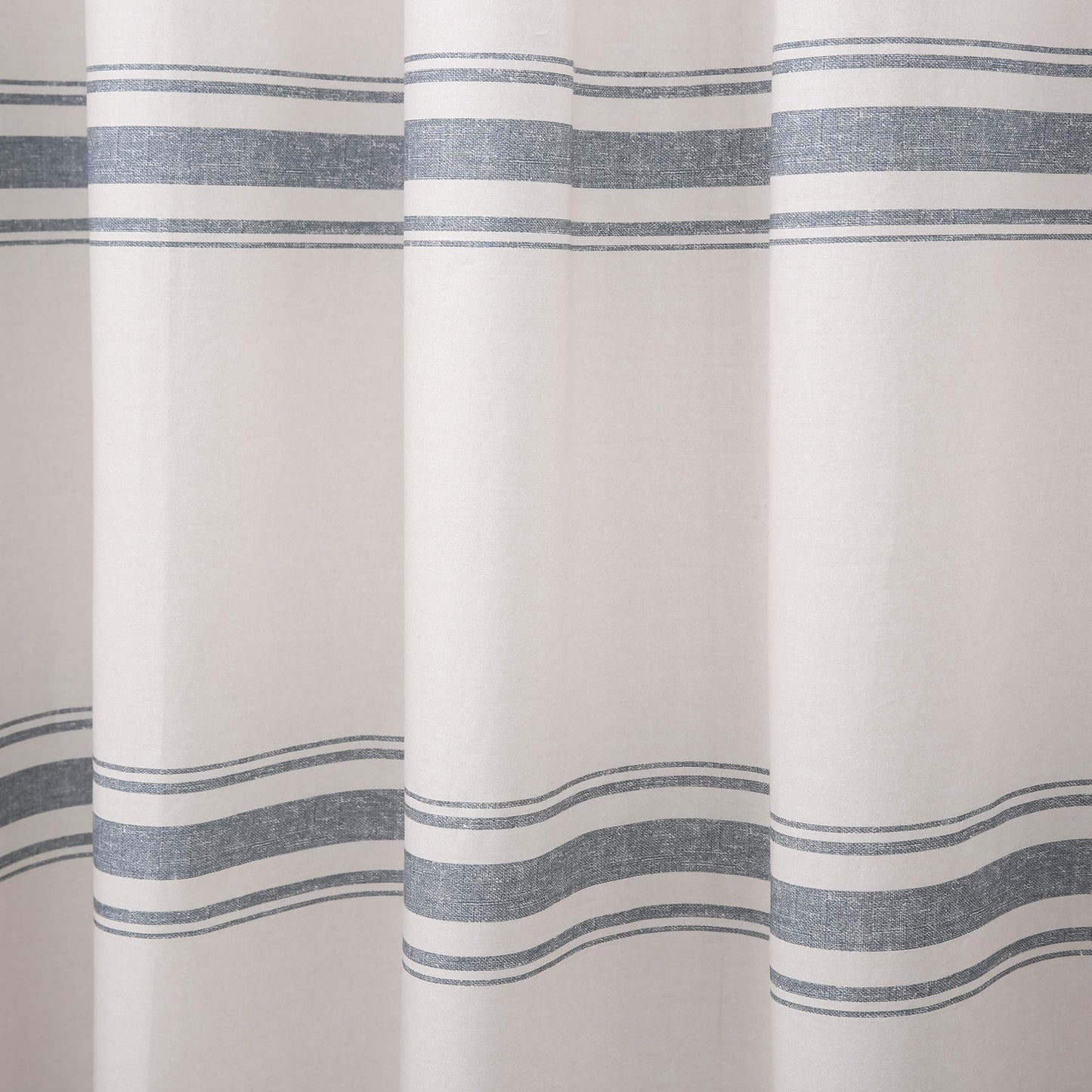 Lush Decor Farmhouse Stripe Cotton Shower Curtain, 72" W x 72" L, Blue - Striped Bathroom Curtain - Fabric Shower Curtains - Farmhouse Bathroom Decor