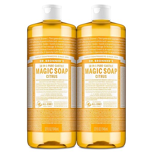 Dr. Bronner's Magic Soap-Pure-Castile Liquid Soap (Citrus, 32oz, 2-Pack)-Regenerative Organic Certified Oils, 18-in-1 Uses: Body, Hair, Laundry, Pets