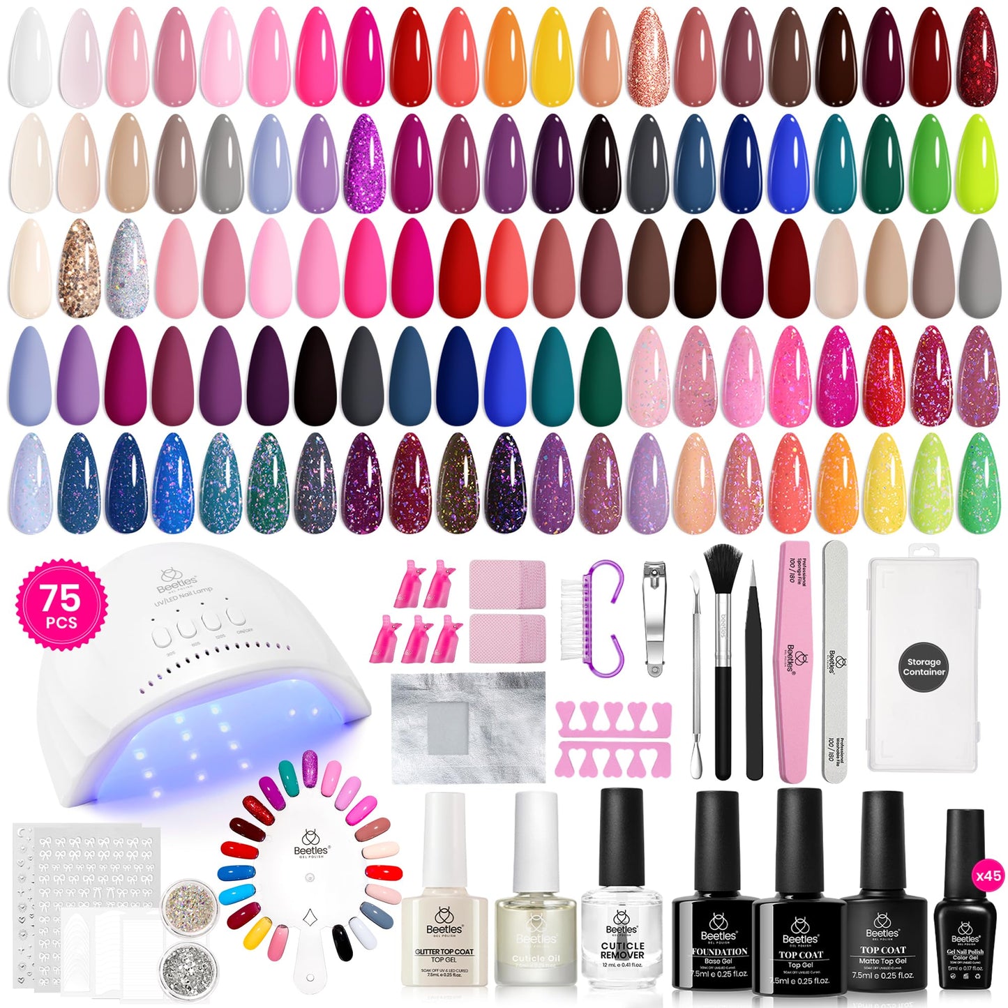 Beetles 69 Pcs Gel Nail Polish Kit with U V Light - 35 Colors Gel Polish Nail Kit with with Base & Glossy Top Coat Soak Off DIY Salon Beauty and Personal Care beetles Gel Polish Default Title