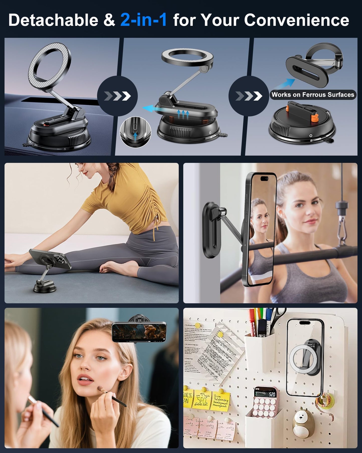 2-IN-1 Car Phone Holder for Magsafe【28 Strong Magnets】Magnetic Phone Holder for Car Phone Mount【360°】Phone Holders for Your Car Accessories for Women…