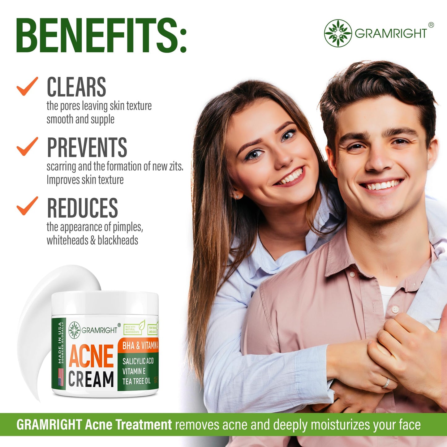 Acne Face Cream - Acne Spot Treatment for Face & Acne Dots - Tea Tree Oil & Salicylic Acid - Natural Cystic Acne Treatment - Made in USA - For All