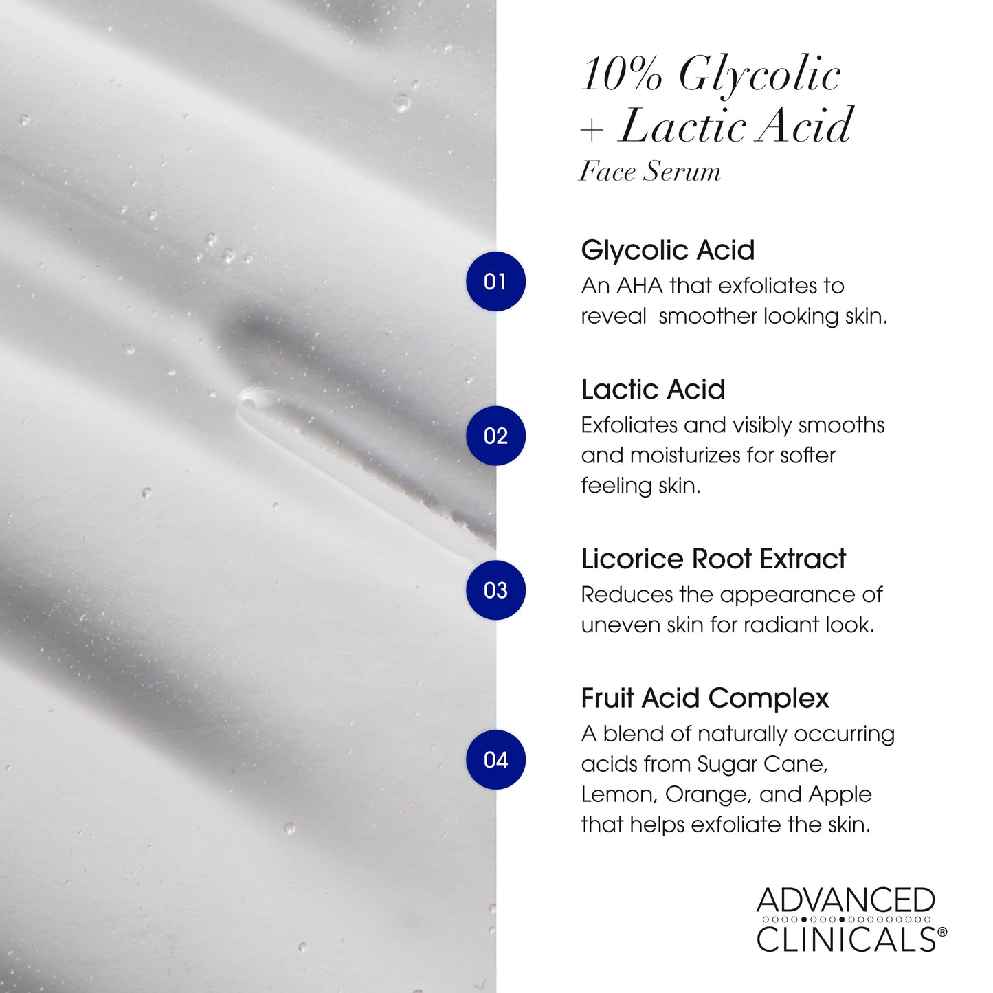 Advanced Clinicals Exfoliating 10% Glycolic Acid Serum For Face + Lactic Acid | Facial Exfoliant AHA + Salicylic Acid Serum To Improve Look Of Large