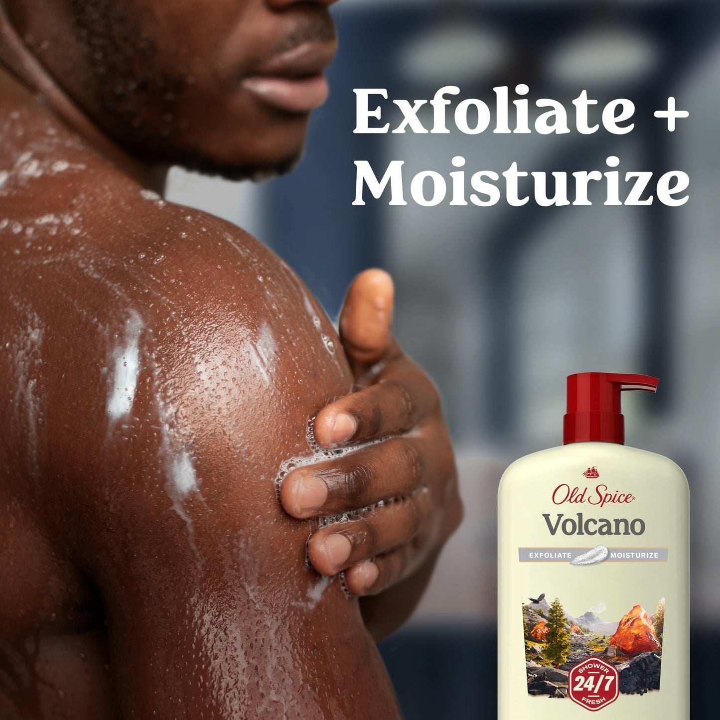 Old Spice Cleansing Body Wash for Men, 24/7 Shower Fresh with Lasting Scent, Exfoliate & Moisture, Gentle on Skin, Vitamin B3, Volcano with Dark Cedar