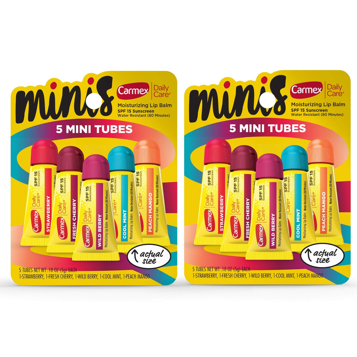 Carmex Daily Care Minis Moisturizing Lip Balm Tubes, SPF 15, Multi-Flavor Lip Balm Pack, 10 Count (2 Packs of 5)