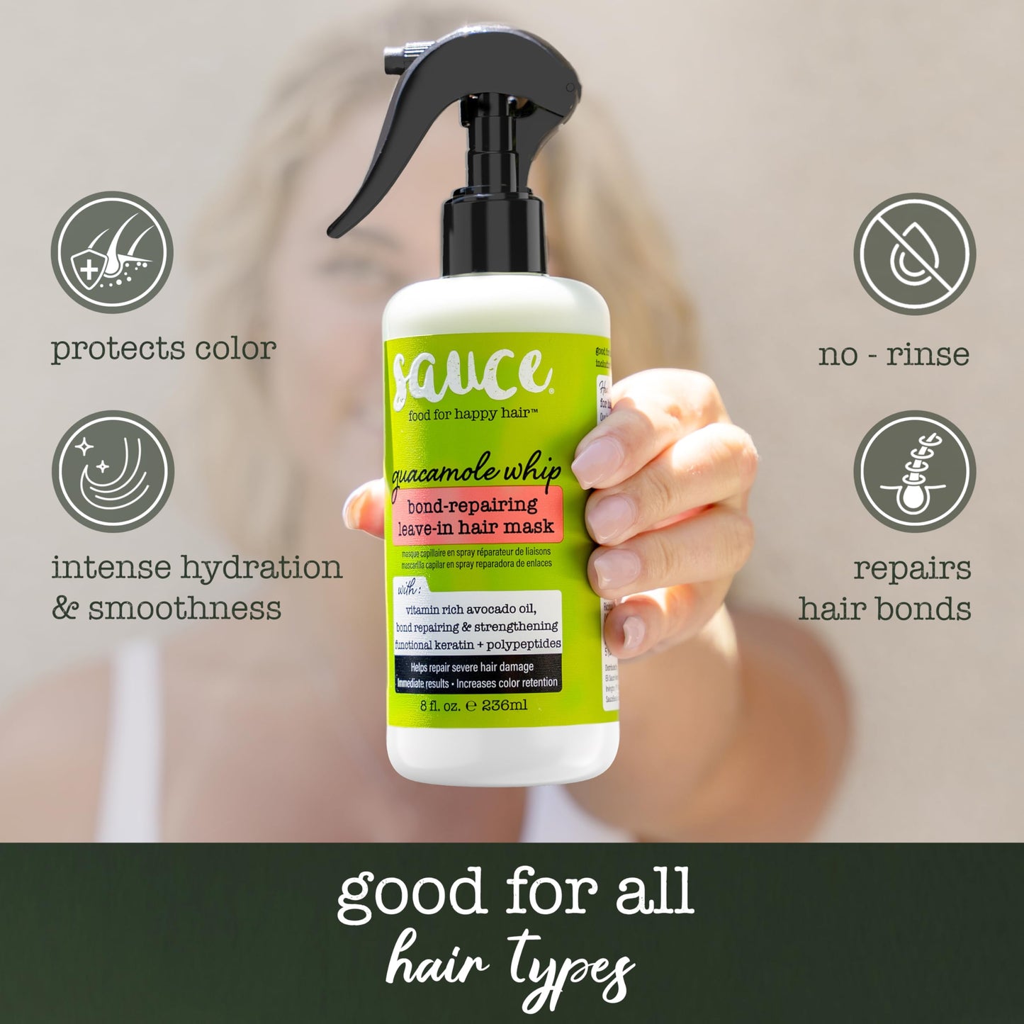 SAUCE BEAUTY Bond-Repairing Leave-In Hair Mask, Guacamole Whip, 8 fl oz (236 ml)