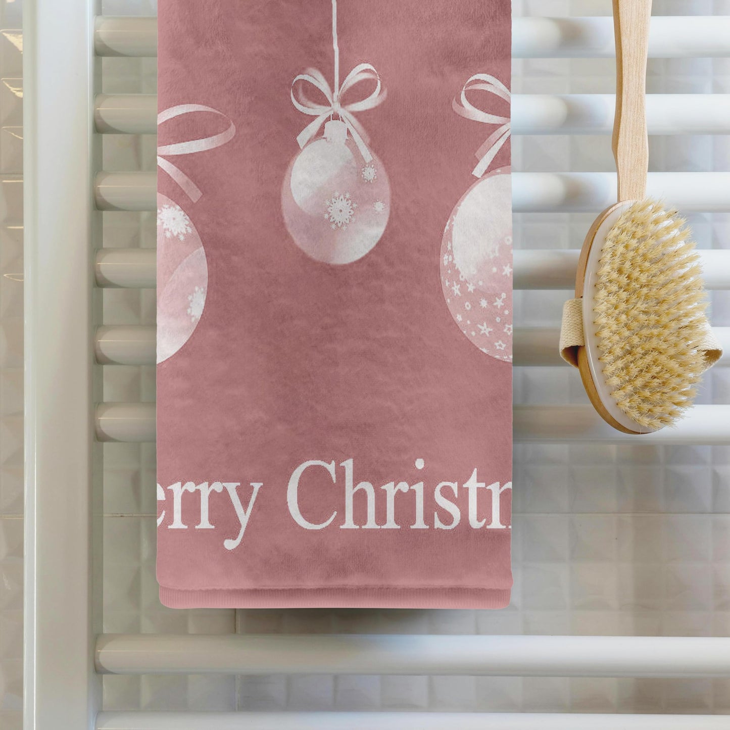 3D Rose White Ornaments Pink Christmas-Holiday Inspirations TWL_39369_1 Towel, 15" x 22"