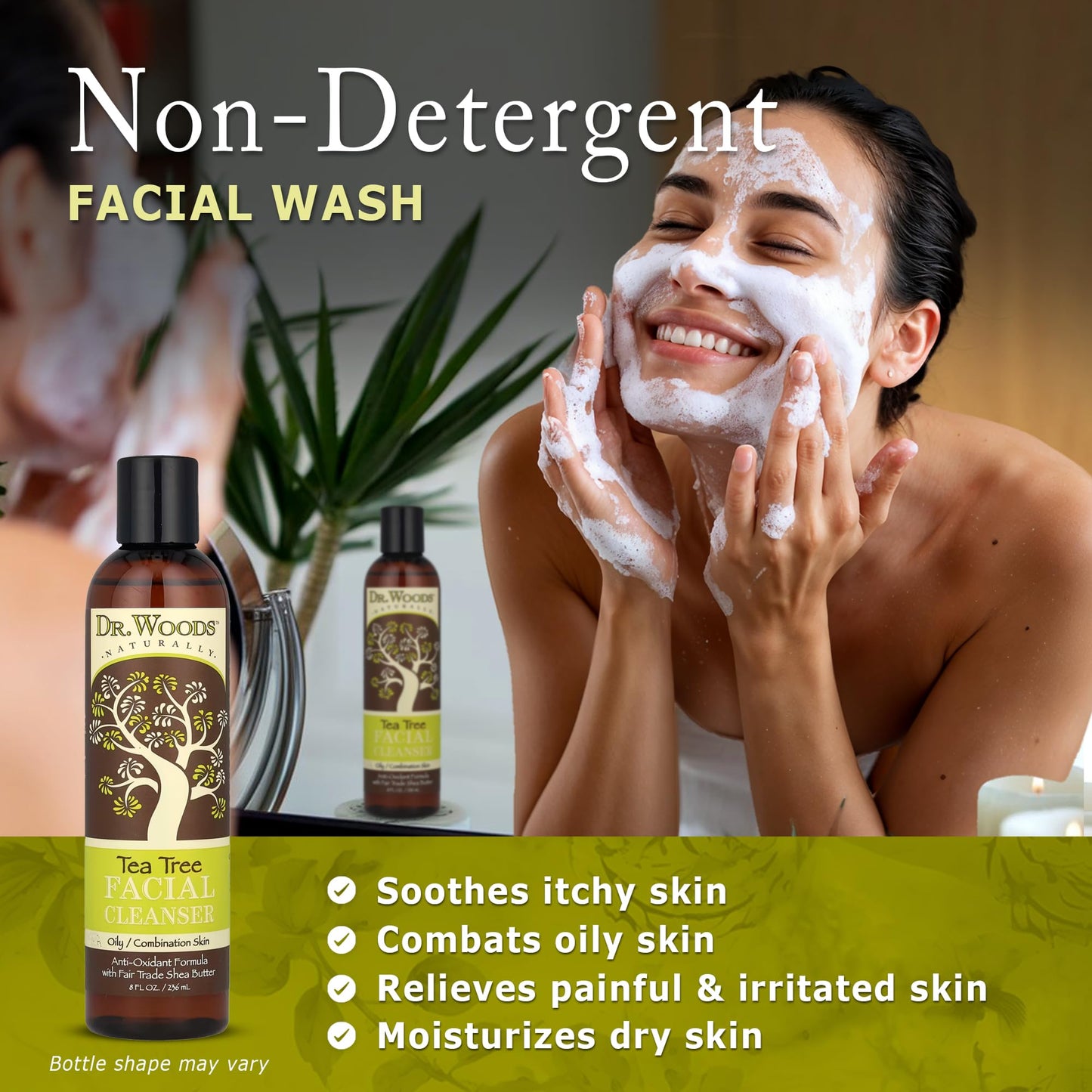 Dr. Woods Tea Tree Liquid Facial Cleanser - Made with Organic Shea Butter, Natural Tea Tree Oil Face Wash for Men and Women, Paraben, Phthalate