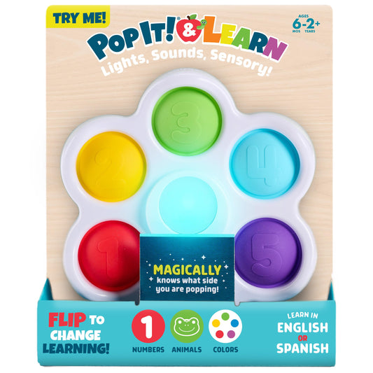 Chuckle & Roar Pop It! and Learn | Educational Electronic Toy for Numbers & Letters in English & Spanish | Baby Learning Toy Ages 6–24M