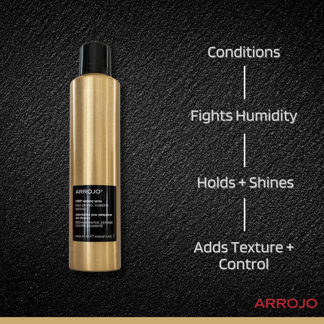 ARROJO Primp Working Spray for Hair - Fast Drying Hair Spray, Humidity Defense Hair Styling Working Spray - Adds Shine & Hold - Conditioning Grip