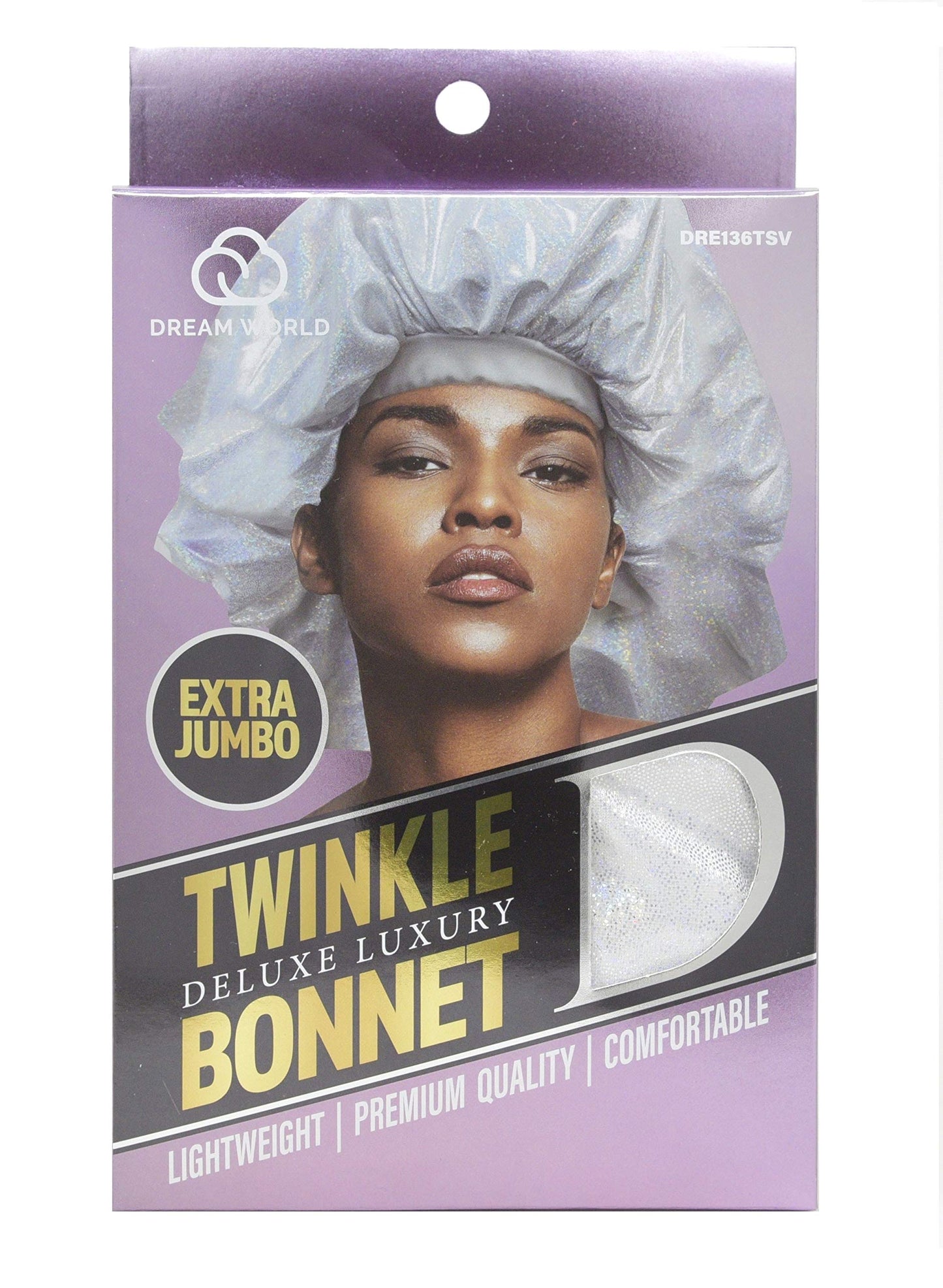 Holographic Extra Jumbo Nightcap Twinkle Deluxe Luxury Wide Band Sleep Cap Bonnet Hat for Hair Silver