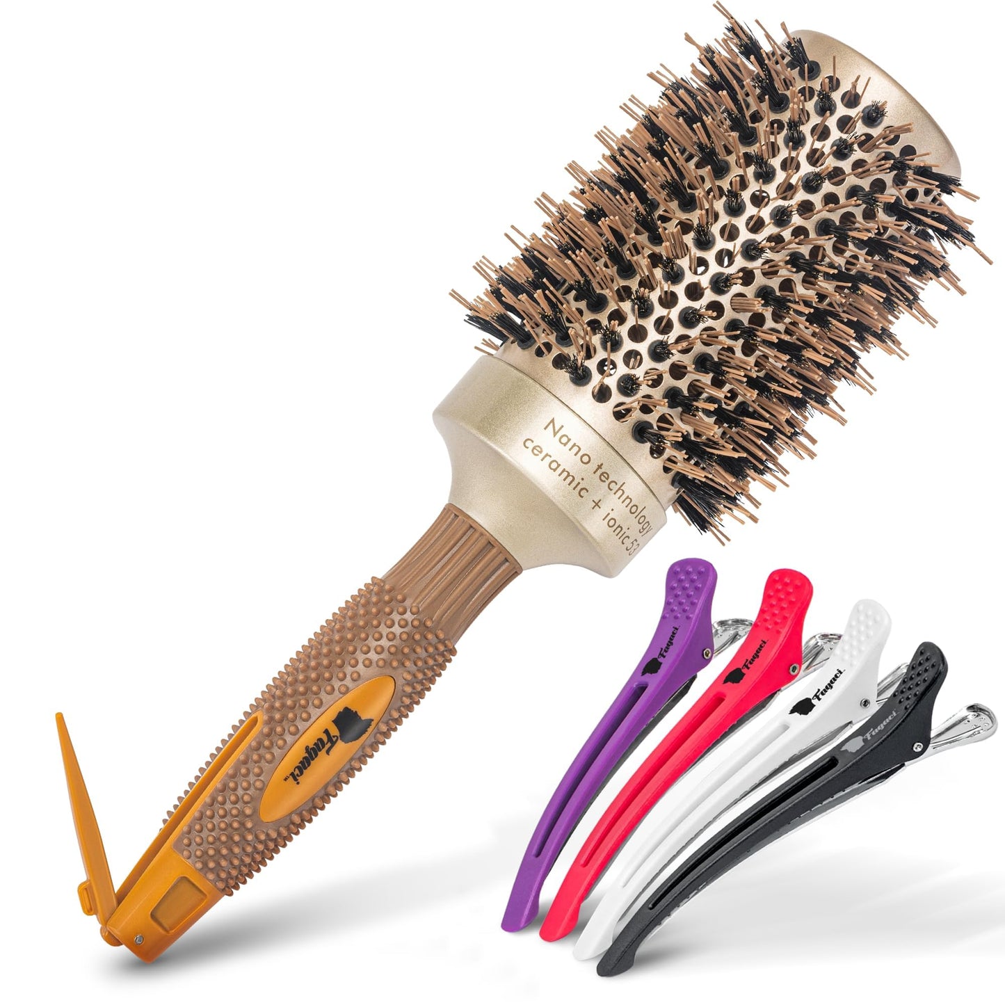 Fagaci Professional Large Round Brush with Natural Boar Bristles for Blow Drying, Nano Technology Ceramic+Ionic for Hair Styling, Volumizing
