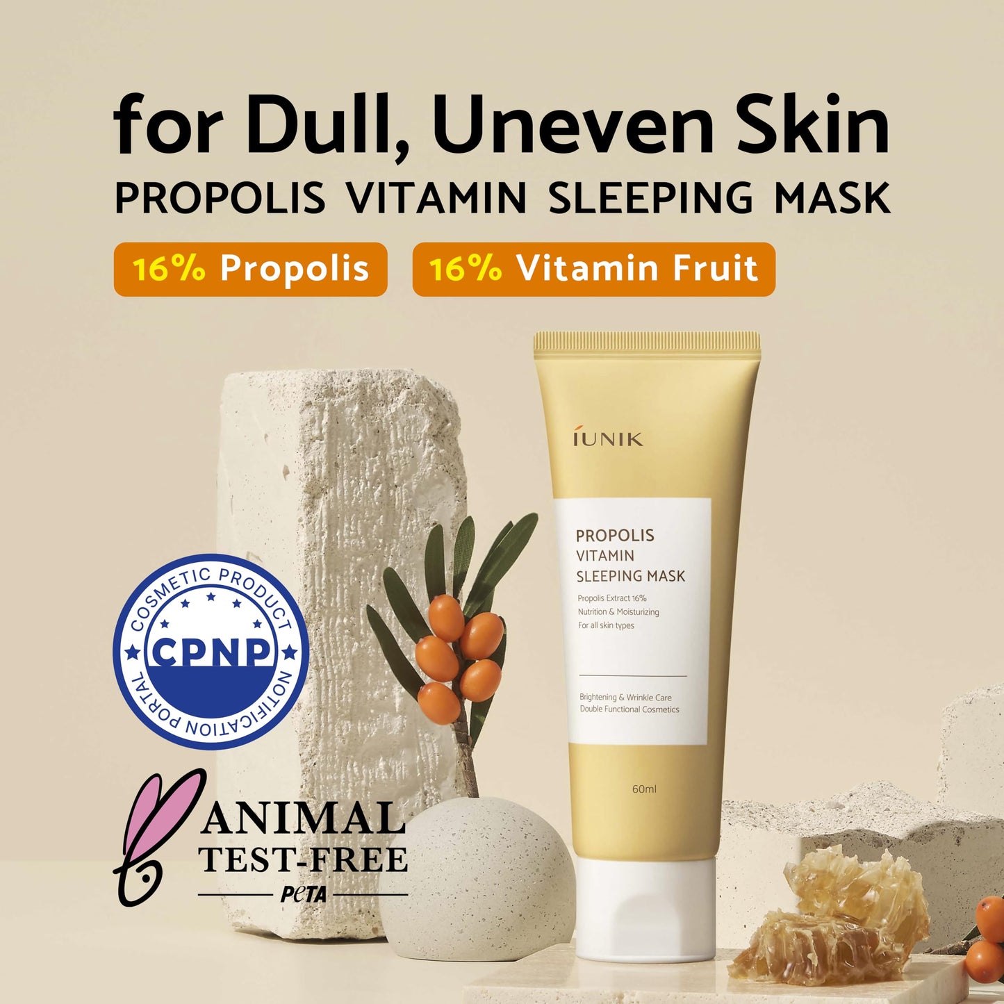 IUNIK Propolis Vitamin Glow Sleeping Mask Night Moisturizer Cream 2.03 Fl Oz Overnight Moisturizing cream Tea Tree Centella Asiatica Extracts