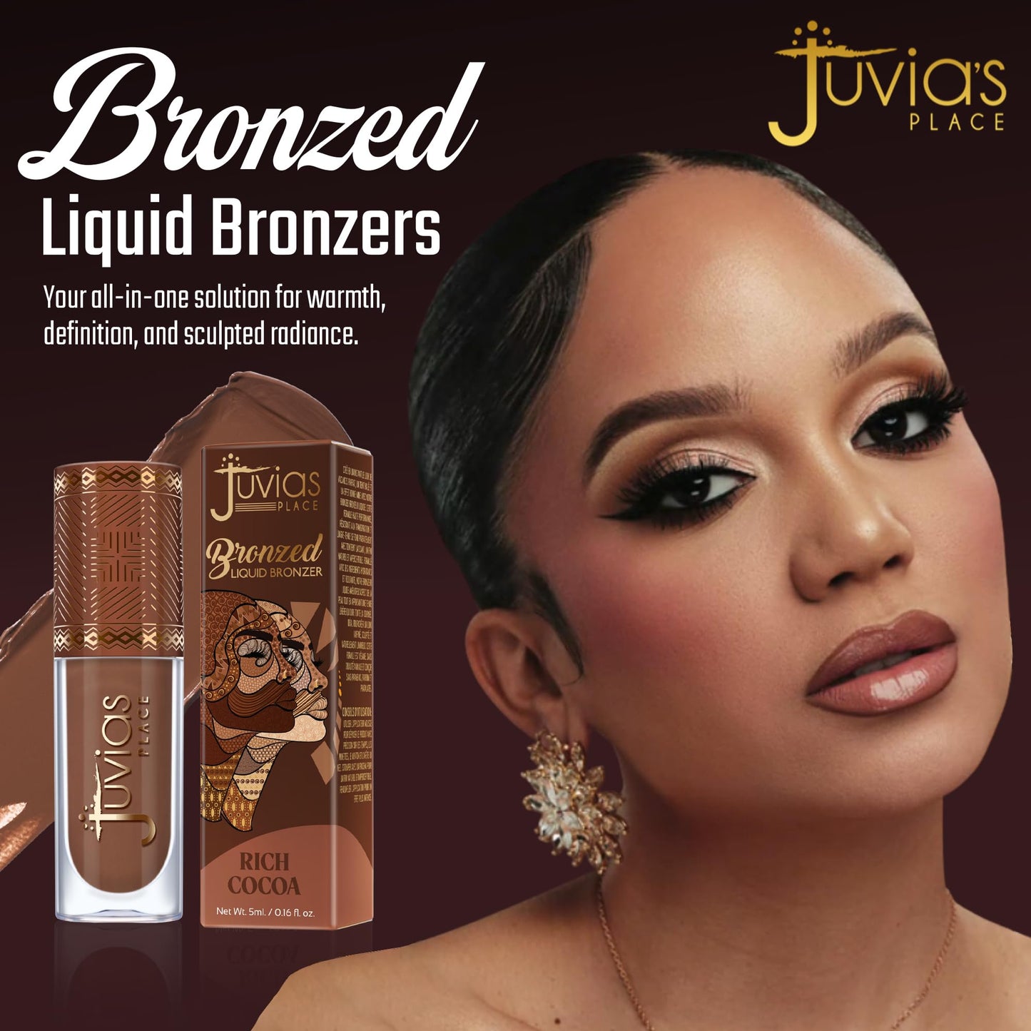 Juvia’s Place Bronzed Liquid Bronzer - Rich Cocoa - Liquid Bronzer for Face with Silky Blendable Texture - Buildable Coverage for Natural Contour