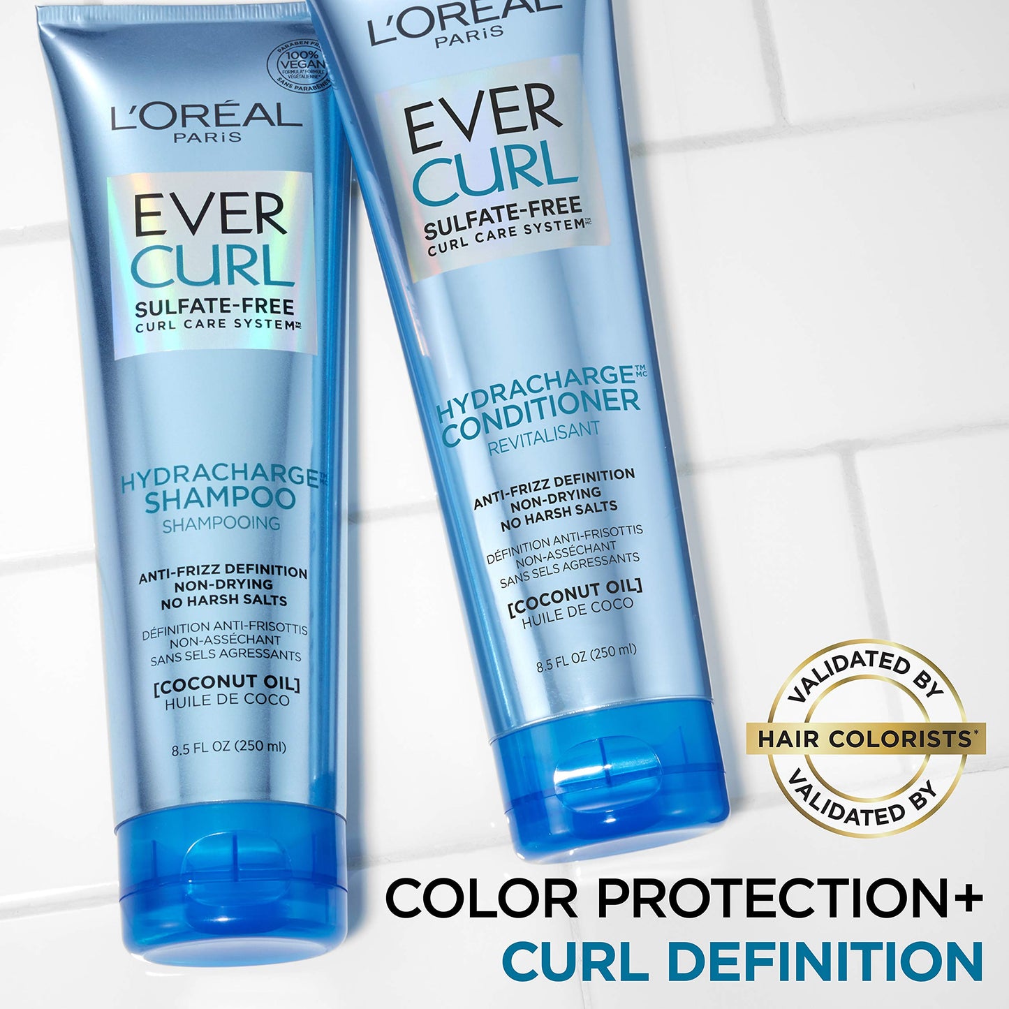 L'Oreal Paris EverCurl Sulfate Free Shampoo for Curly Hair, Lightweight, Anti-Frizz Hydration, Gentle on Curls, with Coconut Oil, 2 Count (8.5 Fl; Oz