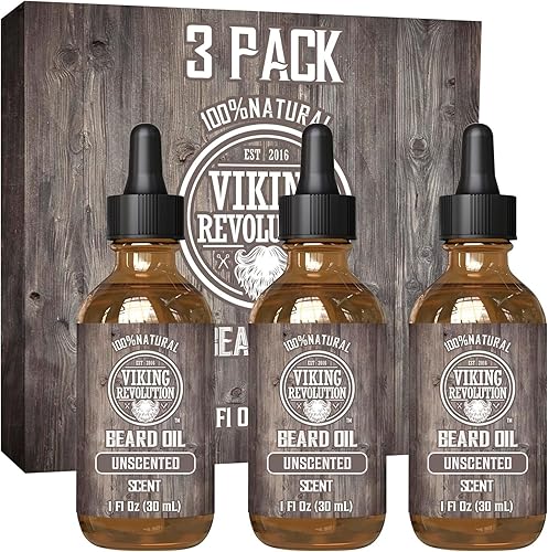 Viking Revolution Beard Oil for Men - Unscented - Natural Mens Beard Oil with Argan Oil and Jojoba Oil - Beard Softener, Strengthens and Moisturizes
