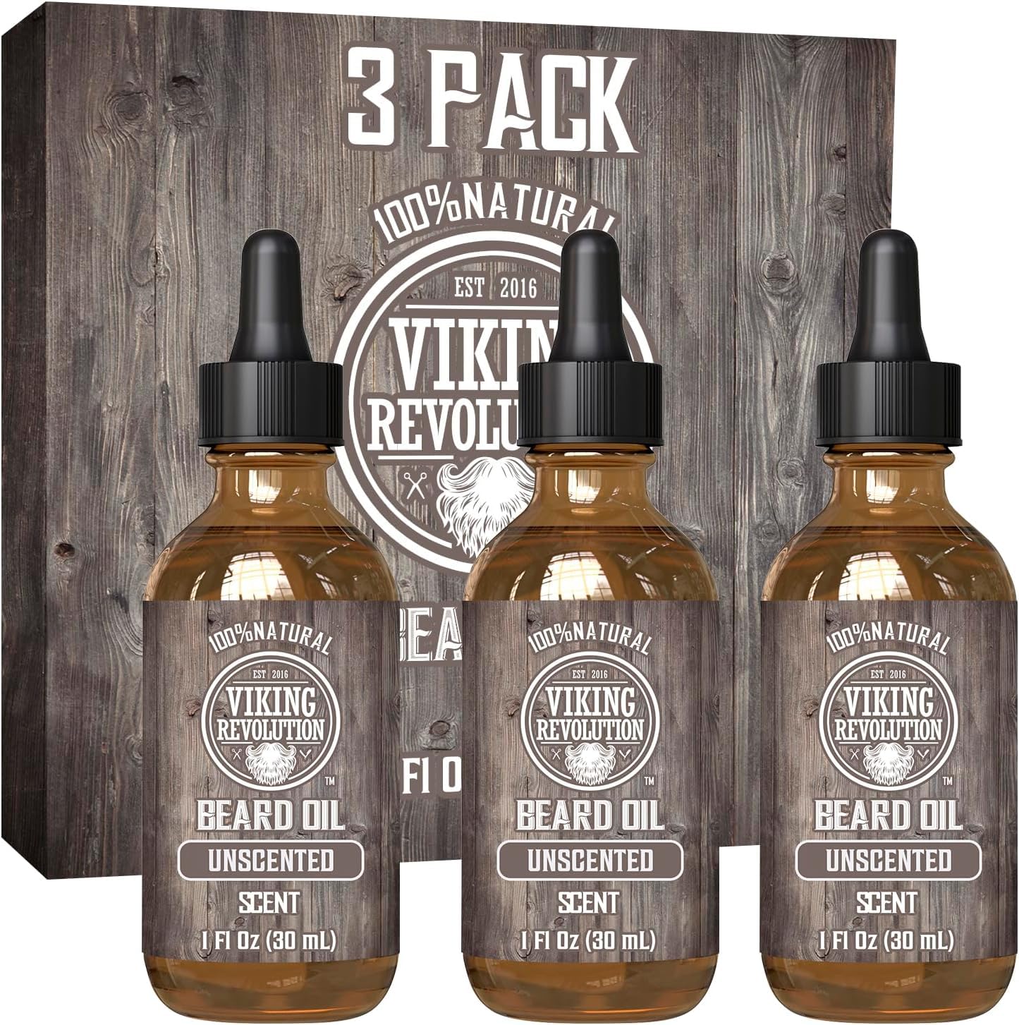 Viking Revolution Beard Oil for Men - Unscented - Natural Mens Beard Oil with Argan Oil and Jojoba Oil - Beard Softener, Strengthens and Moisturizes