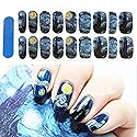 3D Van Gogh's Starry Night Fullnail Stickers, Full Nail Starry Sky Art Gel Nail Polish Sticker Decals, Shimmery Glittery, Long Lasting, Easy to Apply