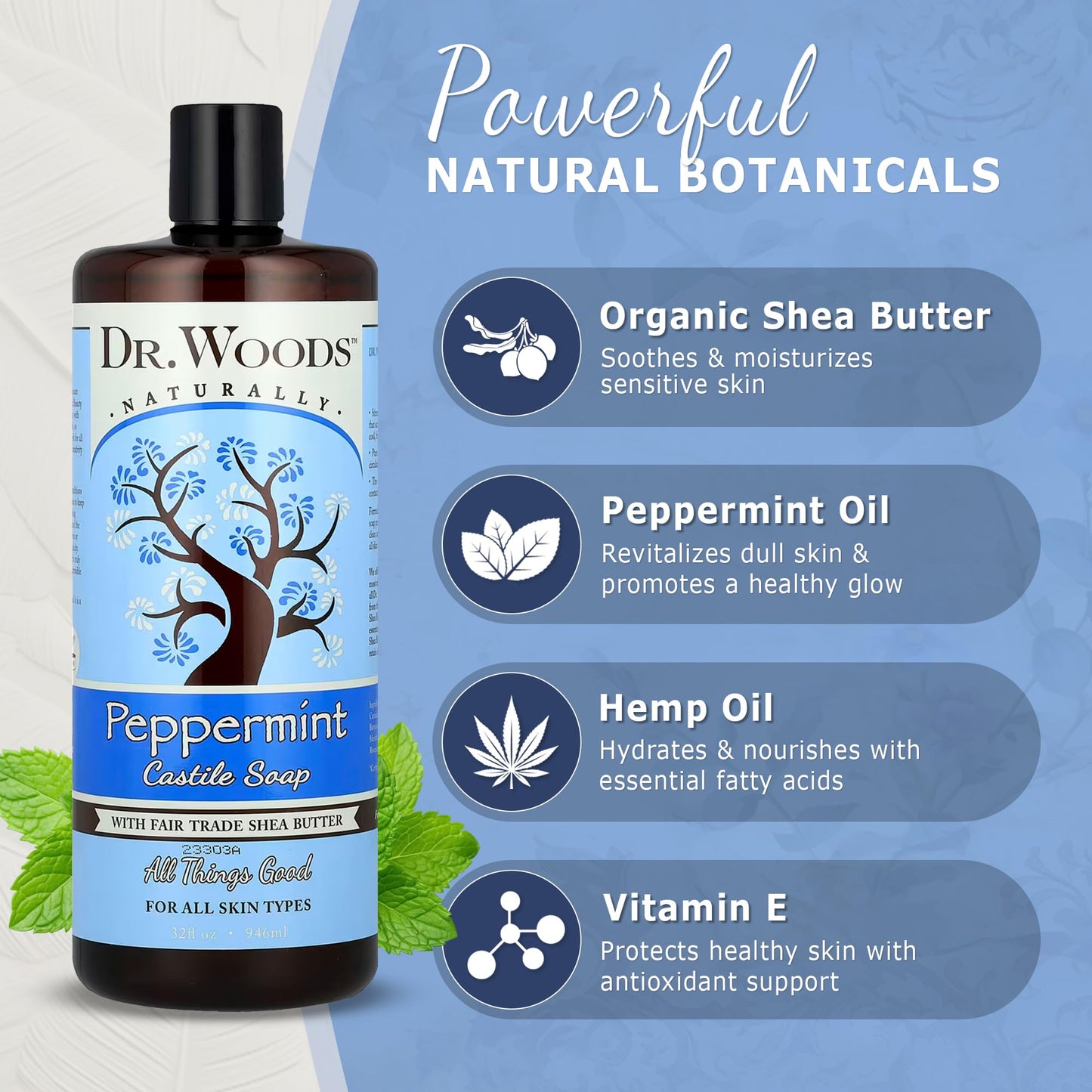Dr. Woods Peppermint Liquid Castile Soap- Castile Soap with Pure Peppermint Oil, Body Wash for Men and Women, Organic Shea Butter, Natural Cleaner Beauty & Personal Care Dr. Woods
