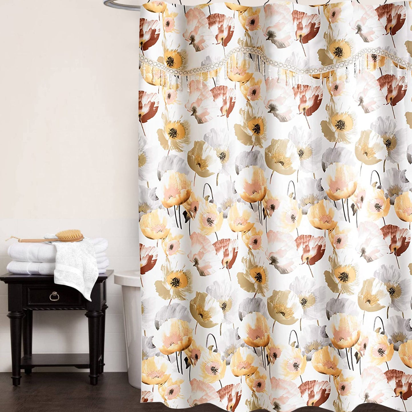 Popular Bath 959437 Poppy Fields, Shower Curtain, Pastel Moss 72.00" x 70.00"