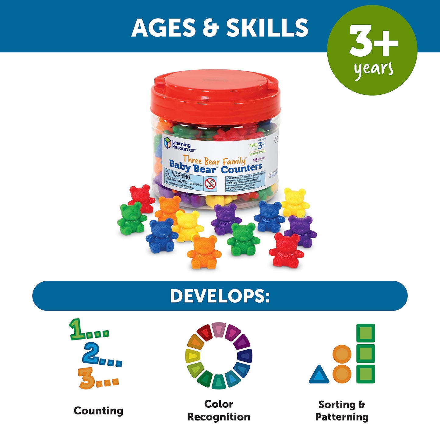 Learning Resources Baby Bear Counters – 102 Pieces Counting Manipulatives for Toddlers & Kids Ages 3+, Pre-K Learning, Educational Teddy Bear Toy