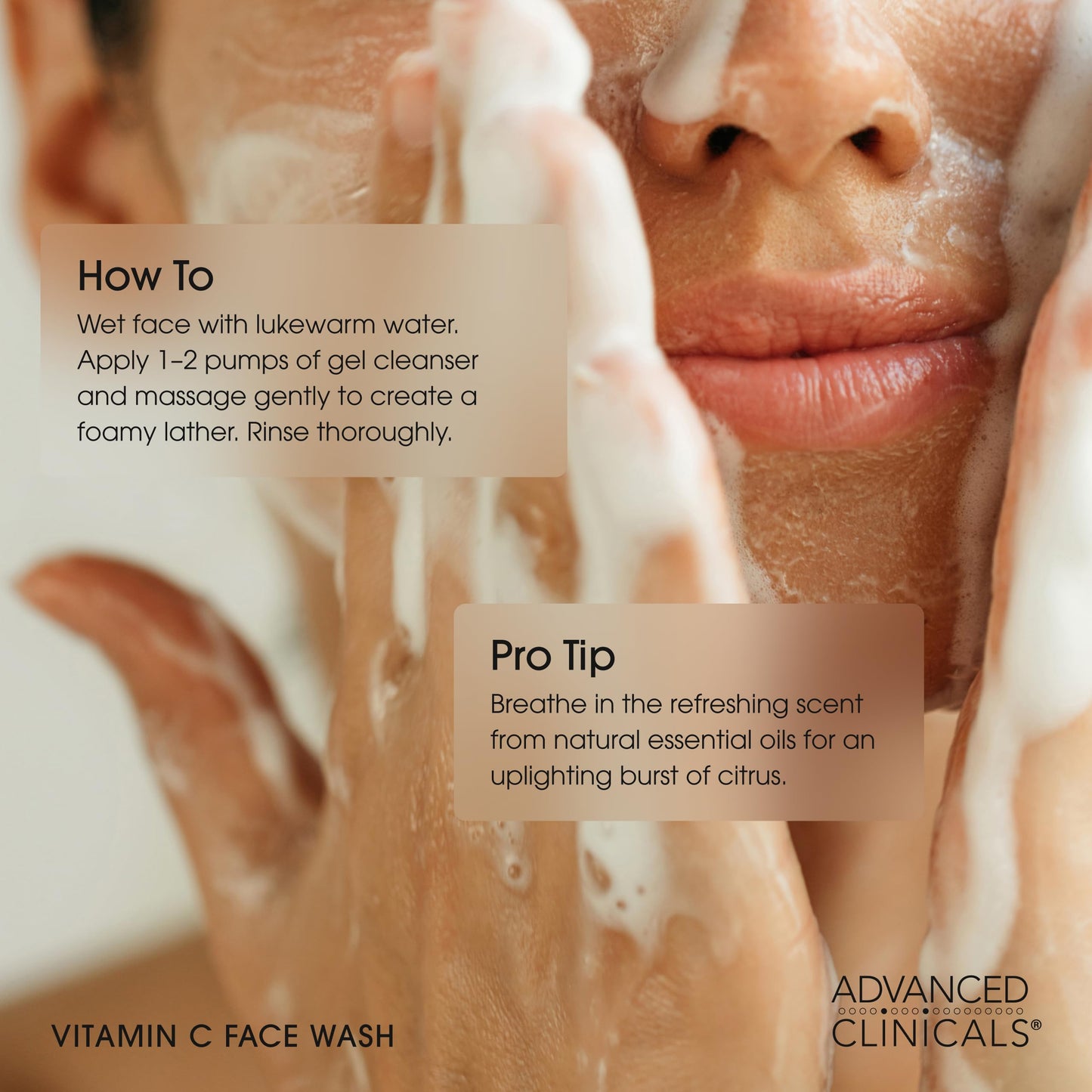 Advanced Clinicals Gentle Vitamin C Face Wash For Women & Men | Citrus Scented Gel Facial Cleanser Soap | Aloe Vera + Ferulic Acid Hydrating Foaming