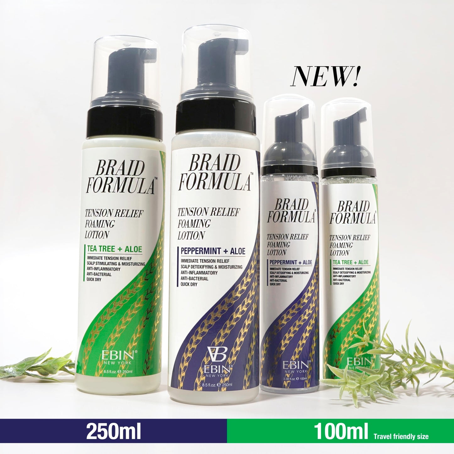 EBIN NEW YORK Braid Formula Tension Relief Foaming Lotion Peppermint & Aloe 3.38 fl. oz. 100ml Nourishing and Hydration, Style your Braids with Ease
