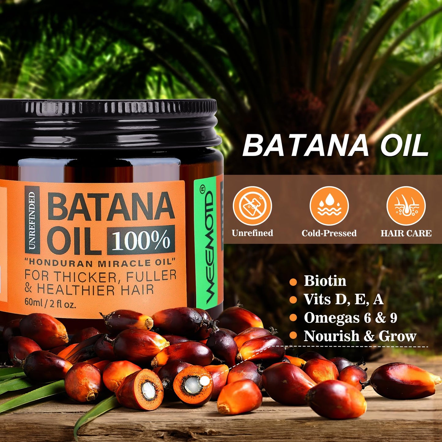 WEEMOTD Unrefined Batana Oil for Hair Growth, Dr. Sebi Raw Batana Oil from Honduras, Hair Mask Hair Growth Oil with Organic and Natural Ingredients (2 Beauty and Personal Care WEEMOTD